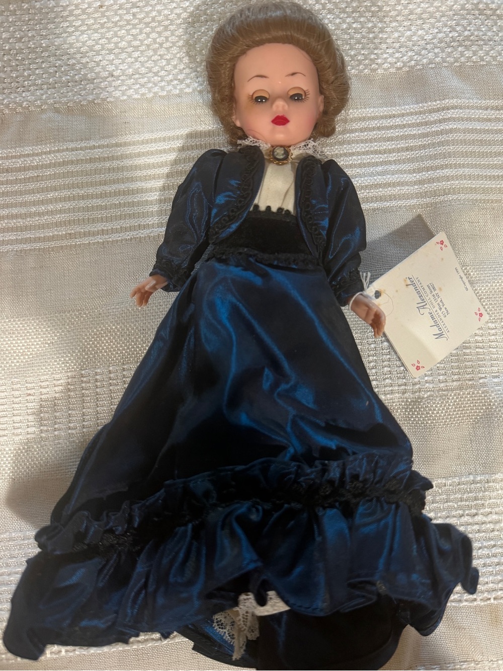 Vintage Madame Alexander Doll in Elegant Navy Blue Victorian Gown with Original